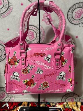 Ed Hardy Hot Pink Tattoo-Print Satchel